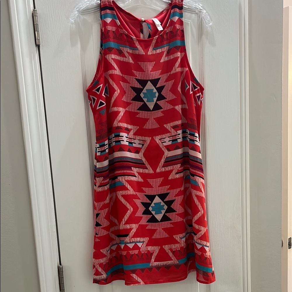 Xhilaration Coral Geometric Pattern Dress